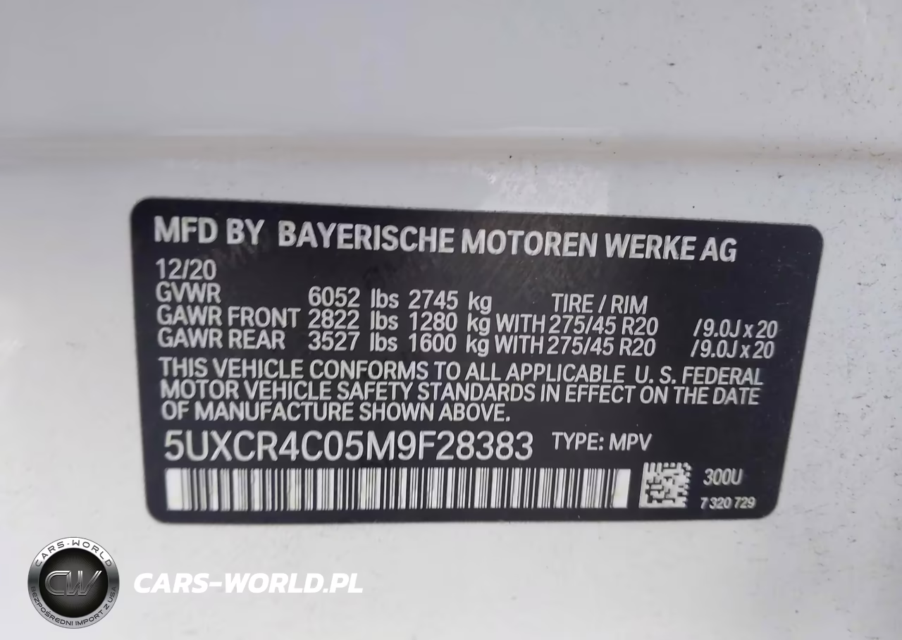 2021 BMW X5 Sdrive40I VIN:5UXCR4C05M9F28383 - 9