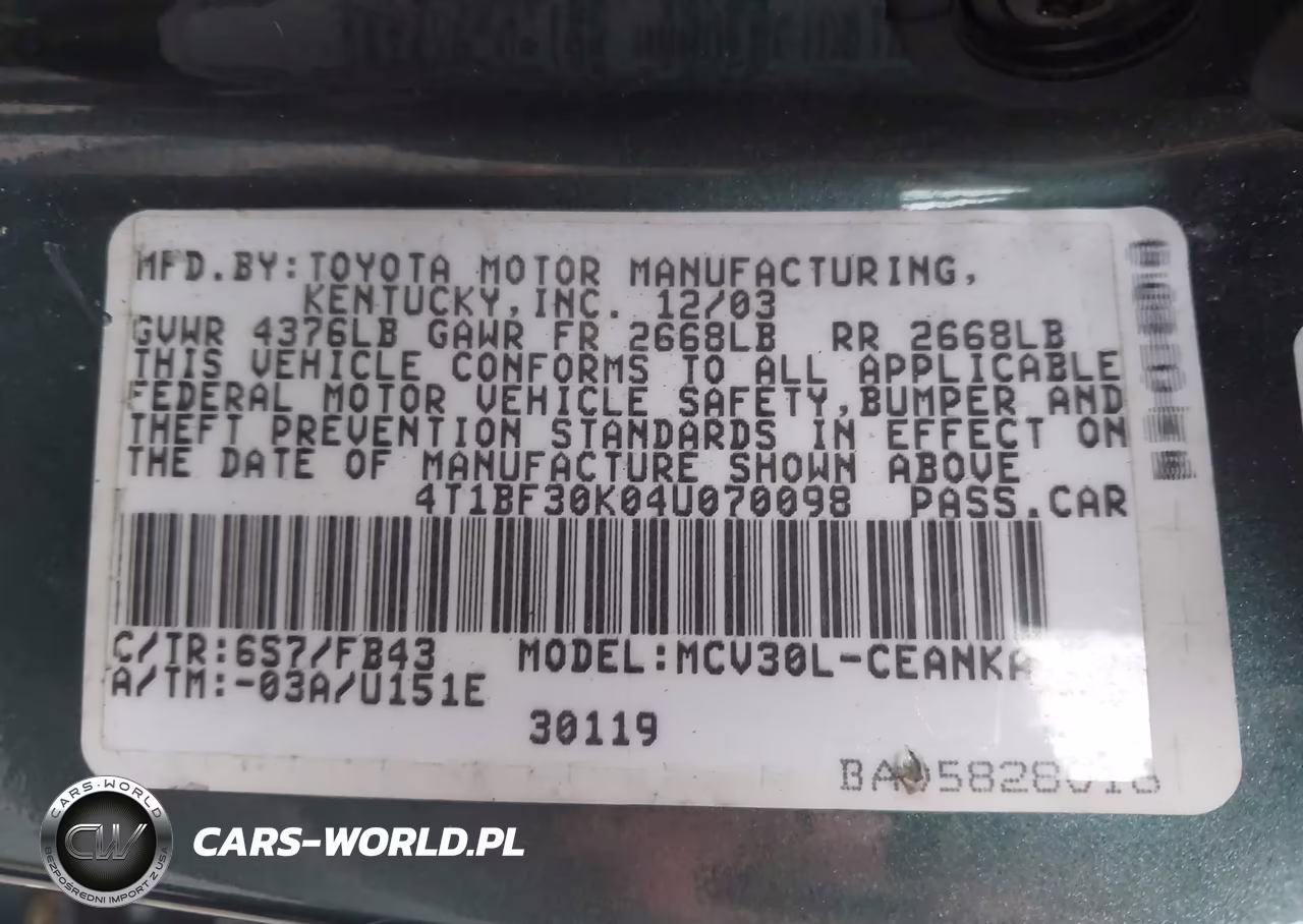 2004 Toyota Camry Le V6 VIN:4T1BF30K04U070098 - 9