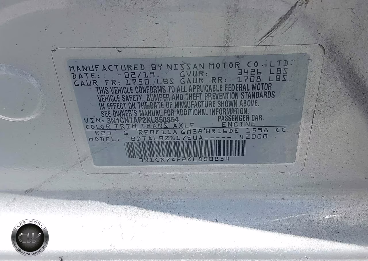 2019 Nissan Versa 1.6 Sv VIN:3N1CN7AP2KL850854 - 9