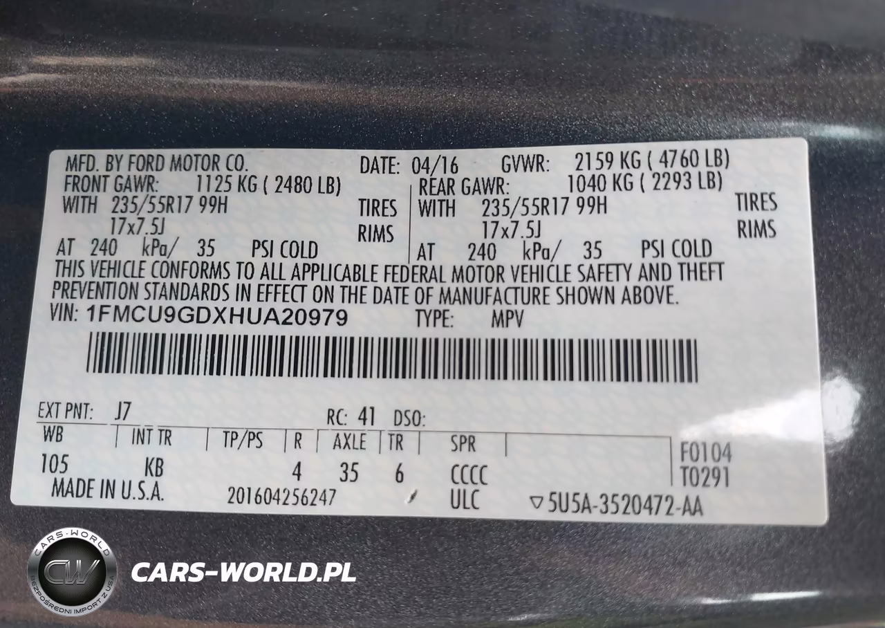 2017 Ford Escape Se VIN:1FMCU9GDXHUA20979 - 9