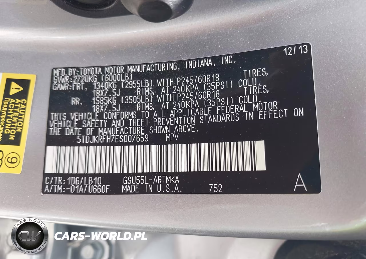 2014 Toyota Highlander Xle V6 VIN:5TDJKRFH7ES007659 - 9
