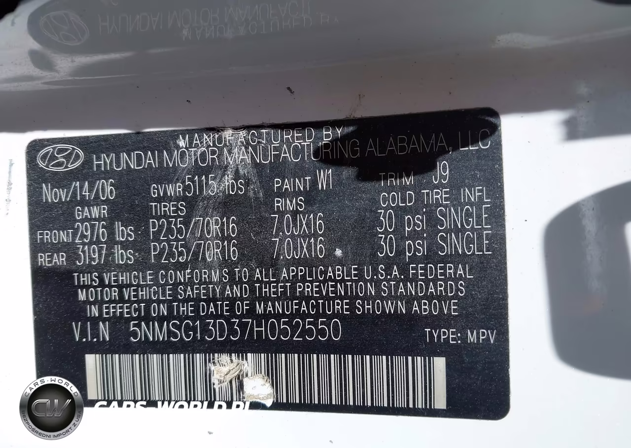 2007 Hyundai Santa Fe Gls VIN:5NMSG13D37H052550 - 9