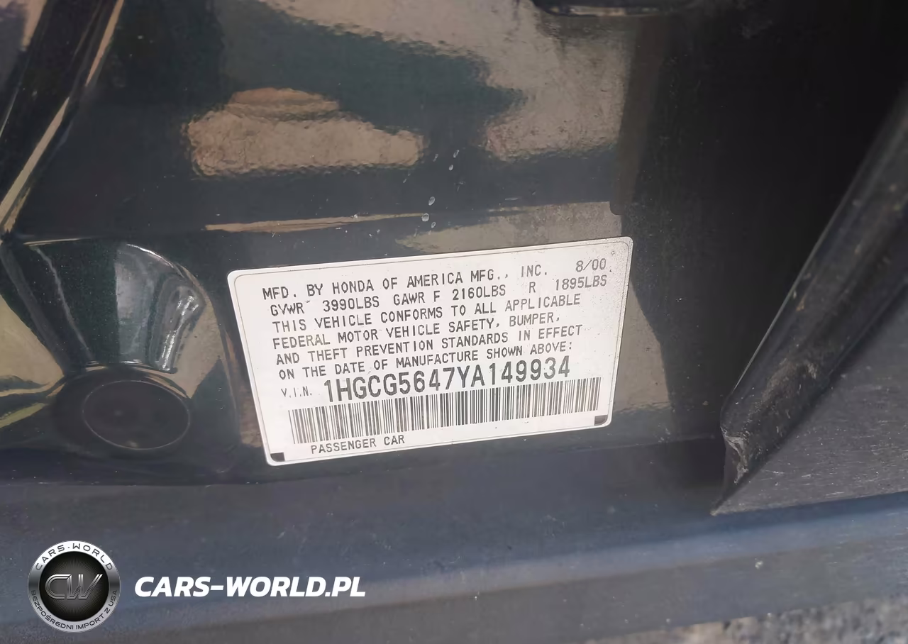 2000 Honda Accord 2.3 Lx VIN:1HGCG5647YA149934 - 9