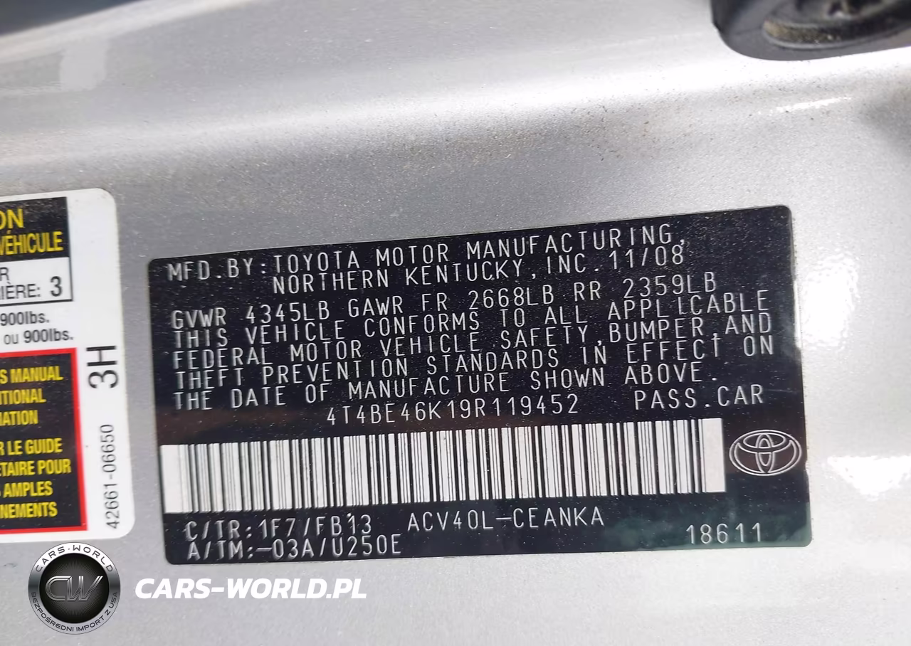2009 Toyota Camry Le VIN:4T4BE46K19R119452 - 9