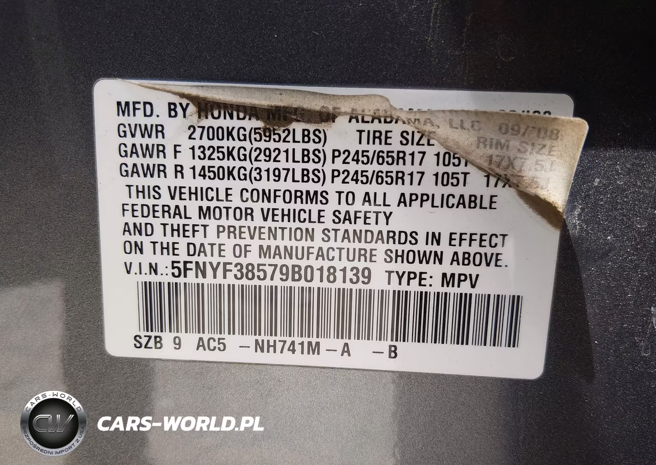 2009 Honda Pilot Ex-L VIN:5FNYF38579B018139 - 9