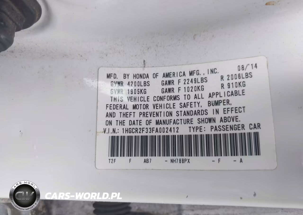 2015 Honda Accord Lx VIN:1HGCR2F33FA002412 - 9