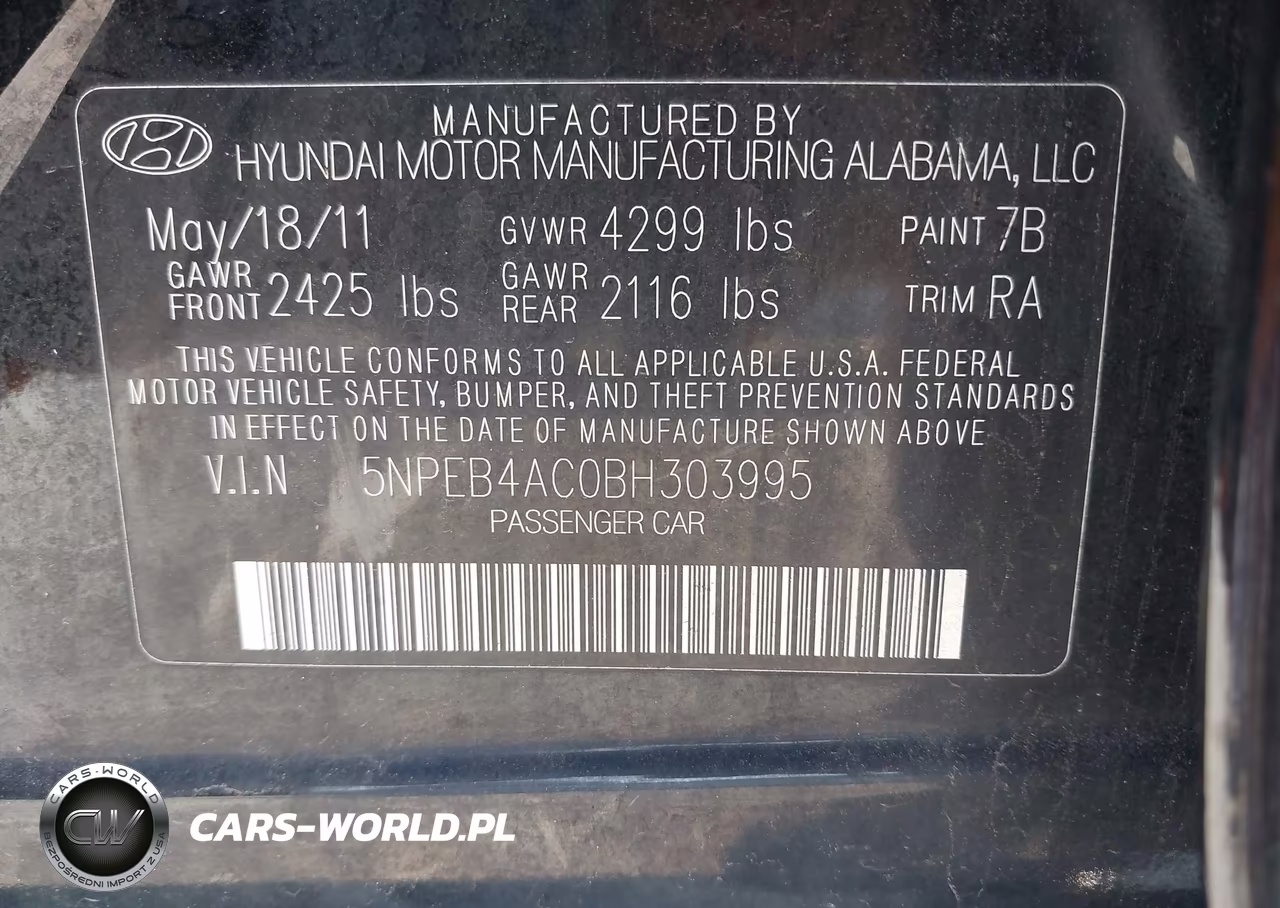 2011 Hyundai Sonata Gls VIN:5NPEB4AC0BH303995 - 9
