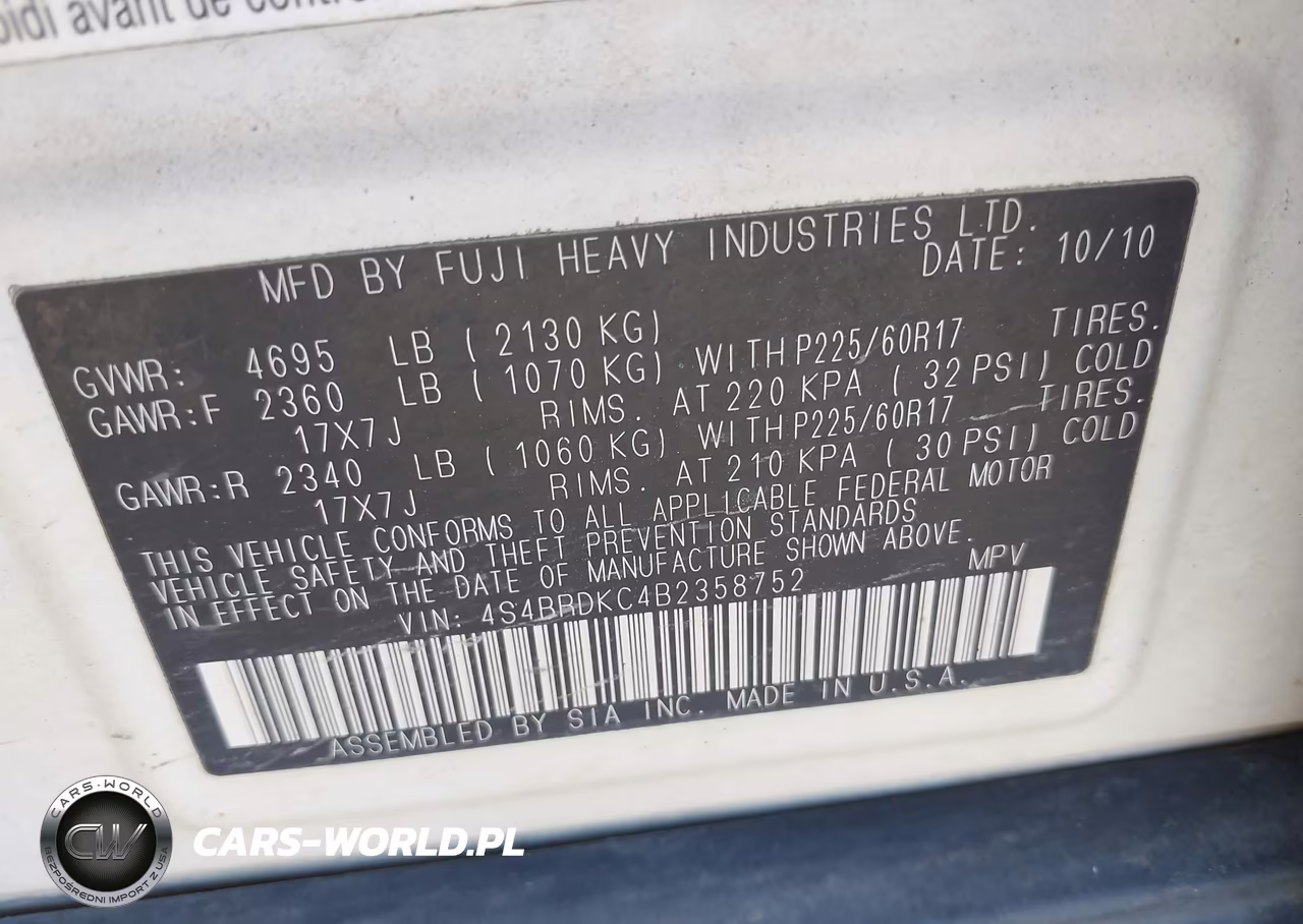 2011 Subaru Outback 3.6R Limited VIN:4S4BRDKC4B2358752 - 9