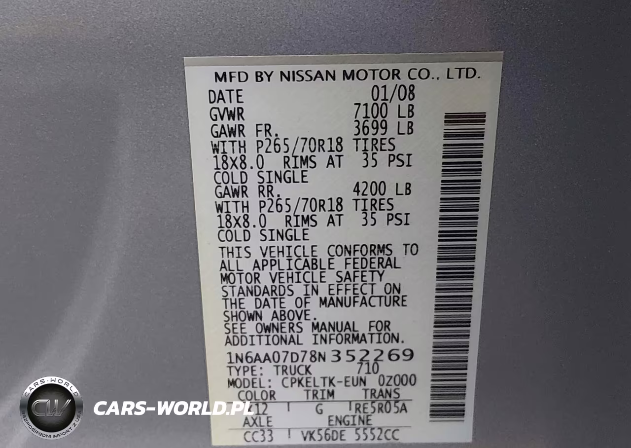 2008 Nissan Titan Se-Xe VIN:1N6AA07D78N352269 - 9
