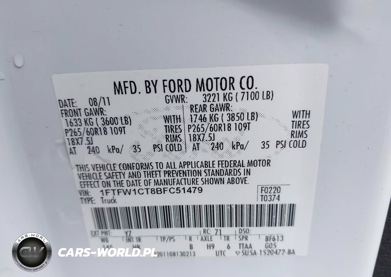 2011 Ford F-150 Lariat VIN:1FTFW1CT8BFC51479 - 9