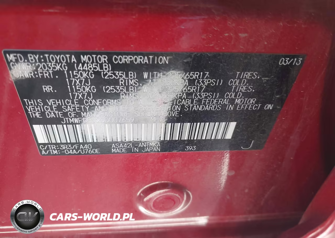 2013 Toyota Rav4 Xle VIN:JTMWFREV2DD007659 - 9