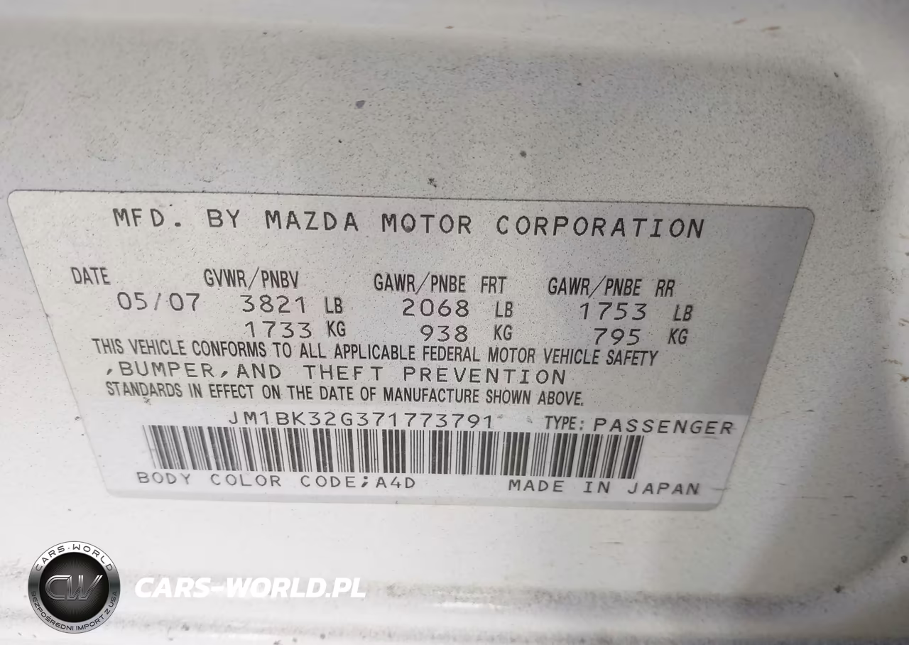 2007 Mazda Mazda3 I VIN:JM1BK32G371773791 - 9
