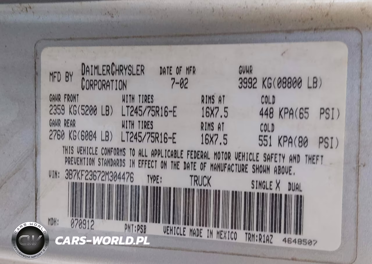 2002 Dodge Ram 2500 St VIN:3B7KF23672M304476 - 9