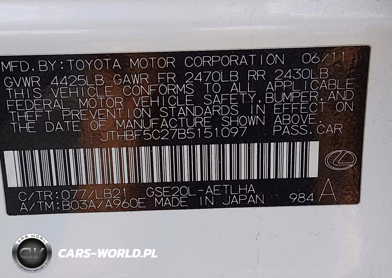 2011 Lexus Is 250 VIN:JTHBF5C27B5151097 - 9