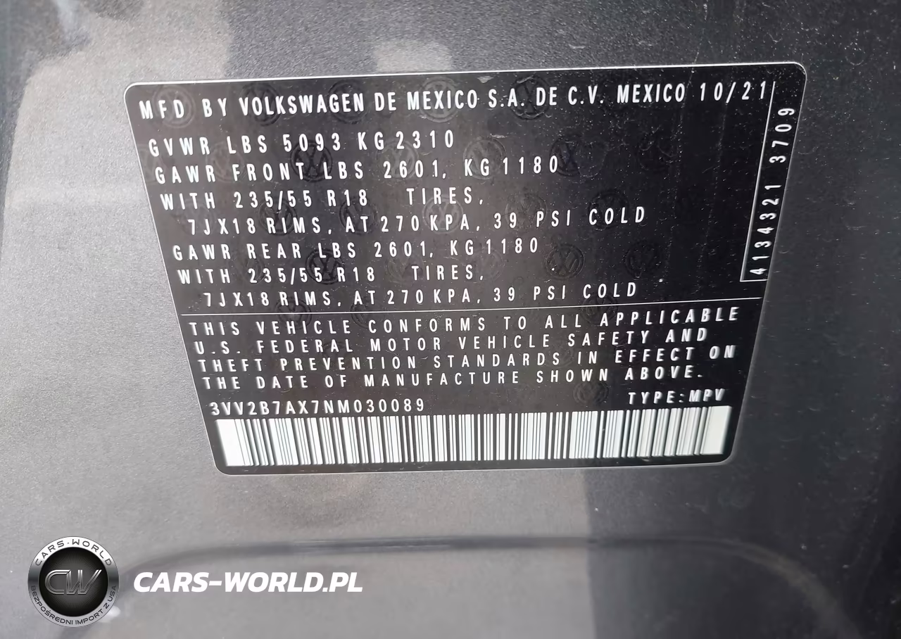 2022 Volkswagen Tiguan 2.0T Se VIN:3VV2B7AX7NM030089 - 9