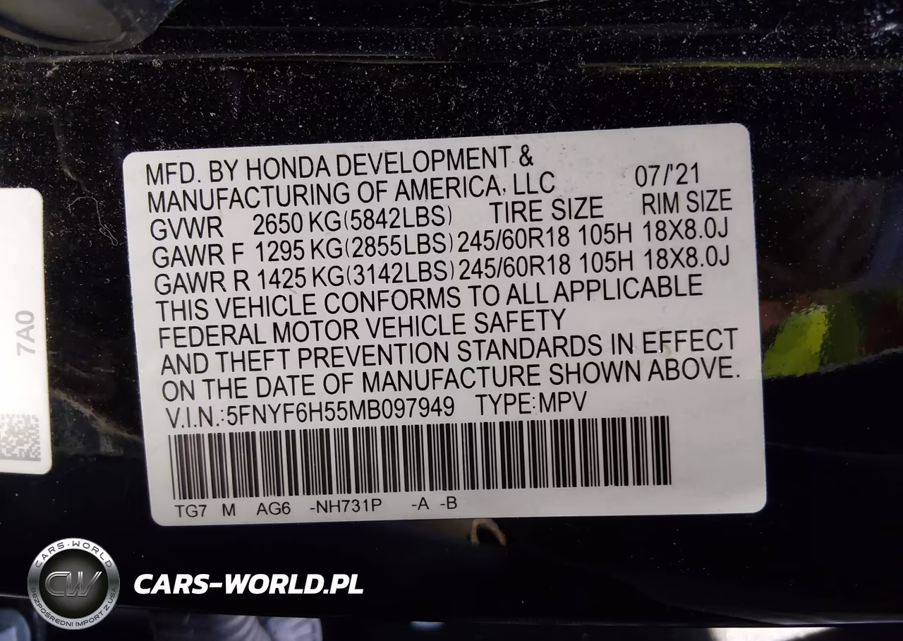 2021 Honda Pilot Awd Ex-L VIN:5FNYF6H55MB097949 - 9