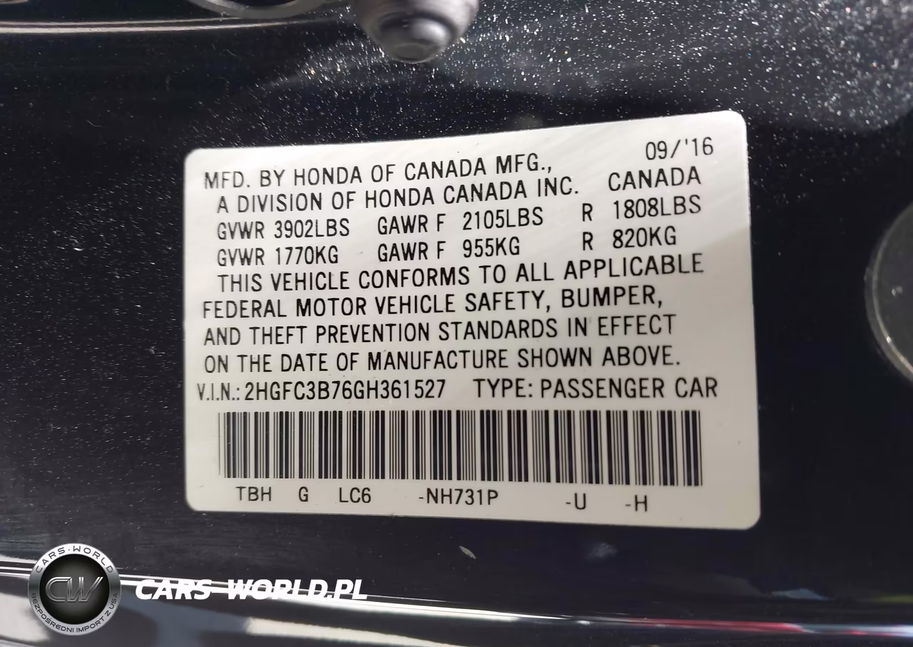 2016 Honda Civic Ex-L VIN:2HGFC3B76GH361527 - 9