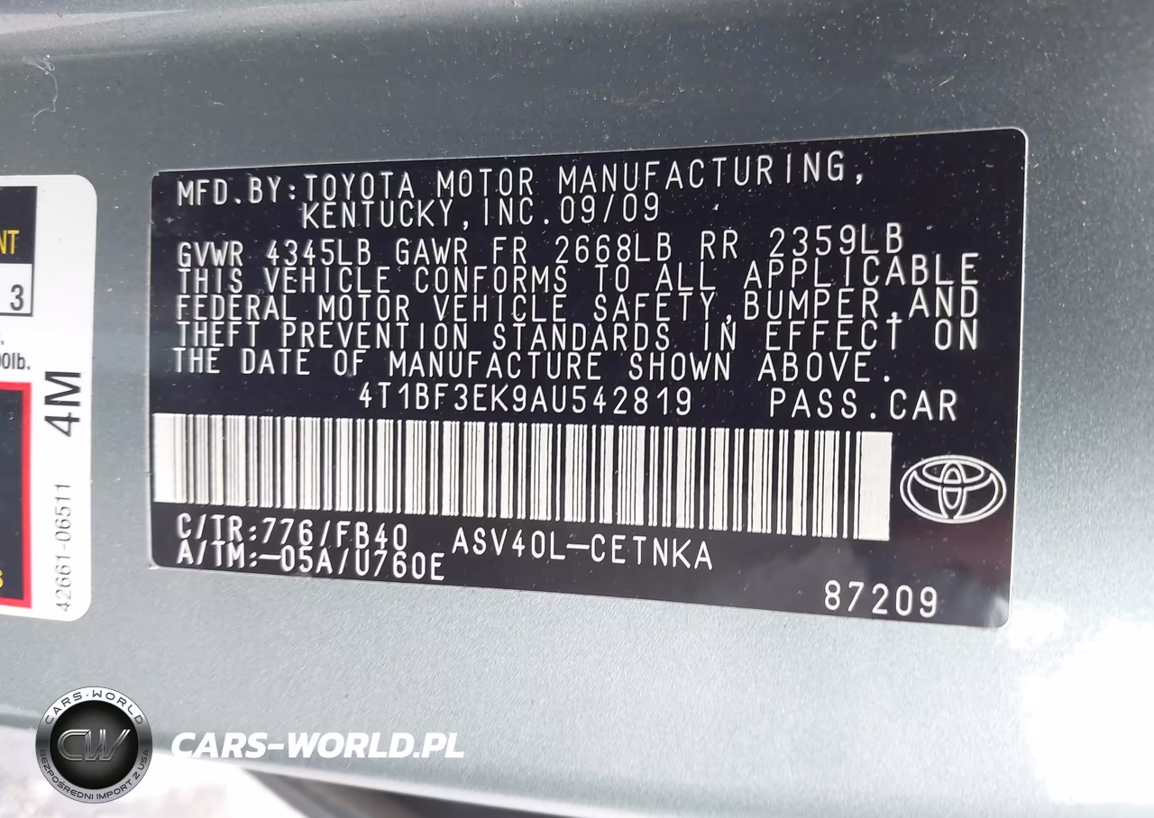 2010 Toyota Camry Le VIN:4T1BF3EK9AU542819 - 9