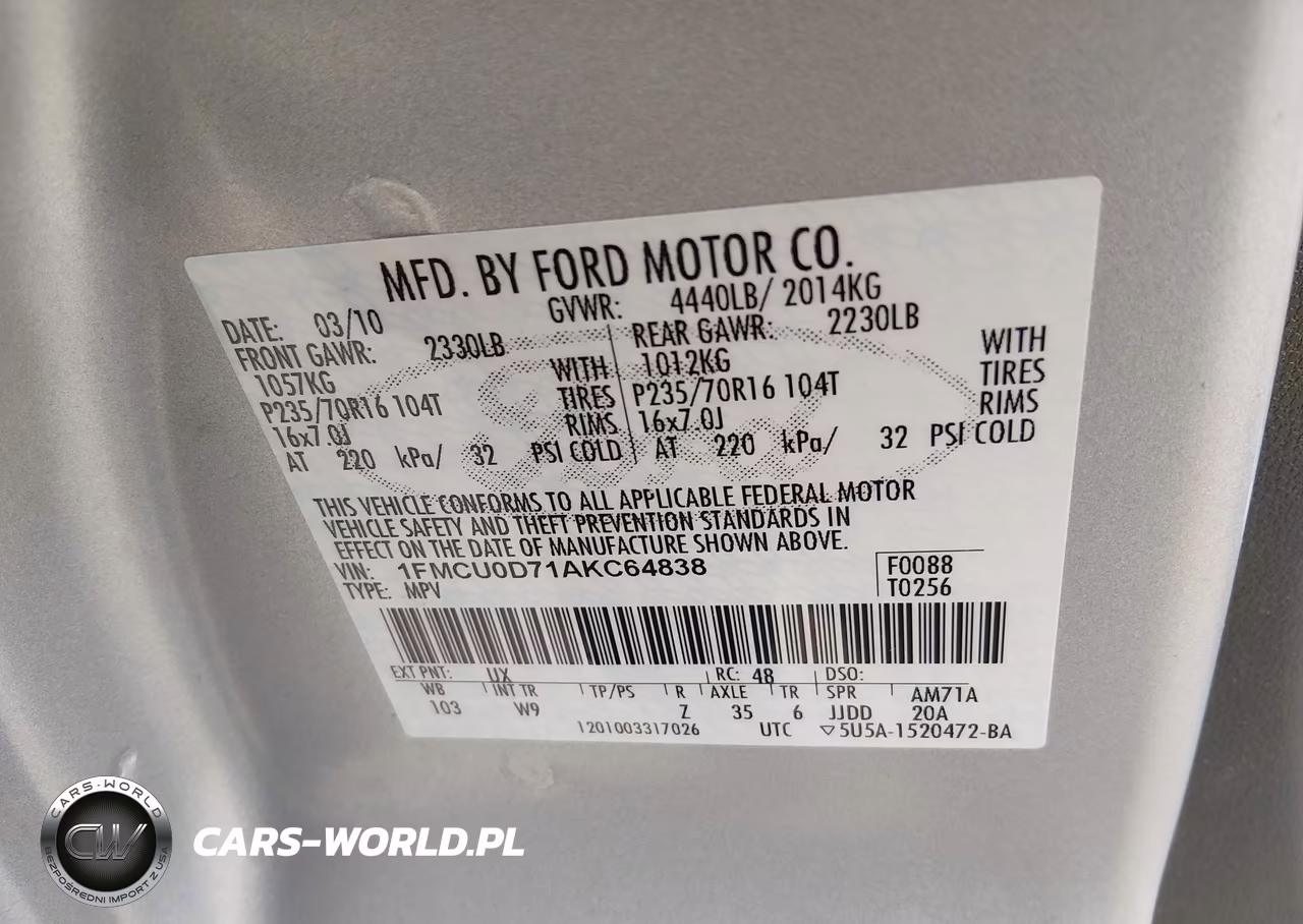 2010 Ford Escape Xlt VIN:1FMCU0D71AKC64838 - 9