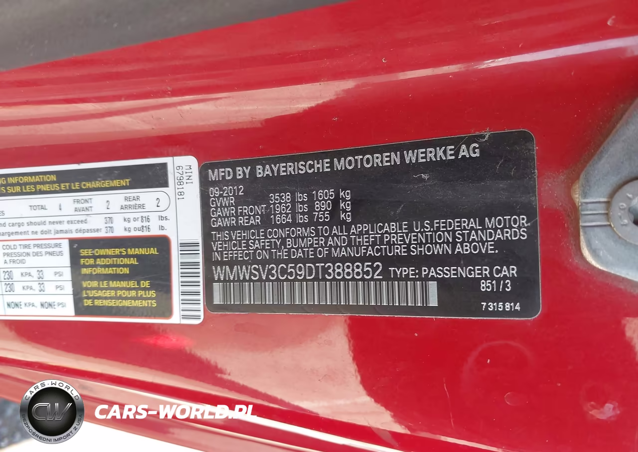2013 Mini Hardtop Cooper S VIN:WMWSV3C59DT388852 - 9