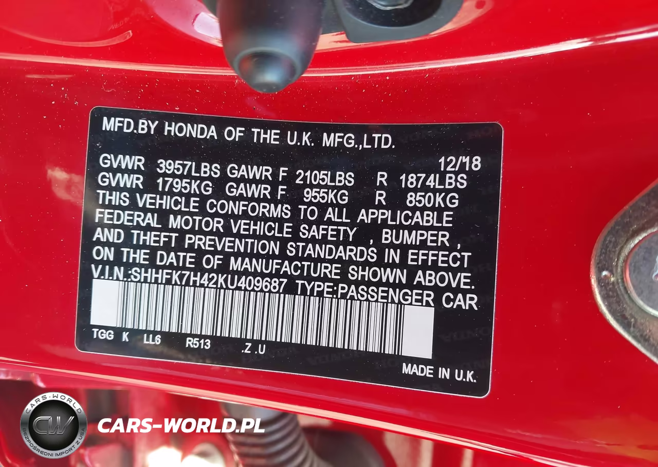 2019 Honda Civic Sport VIN:SHHFK7H42KU409687 - 9