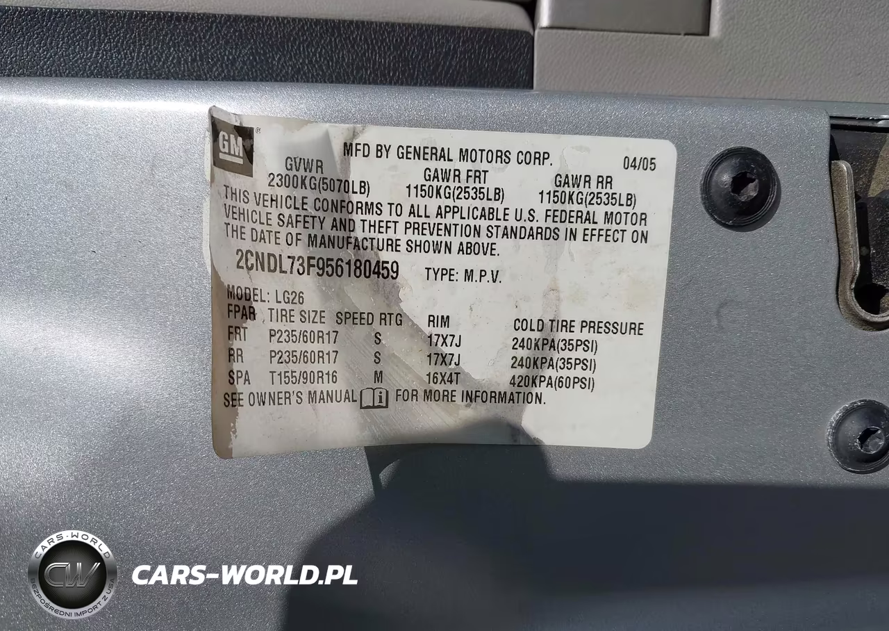 2005 Chevrolet Equinox Lt VIN:2CNDL73F956180459 - 9