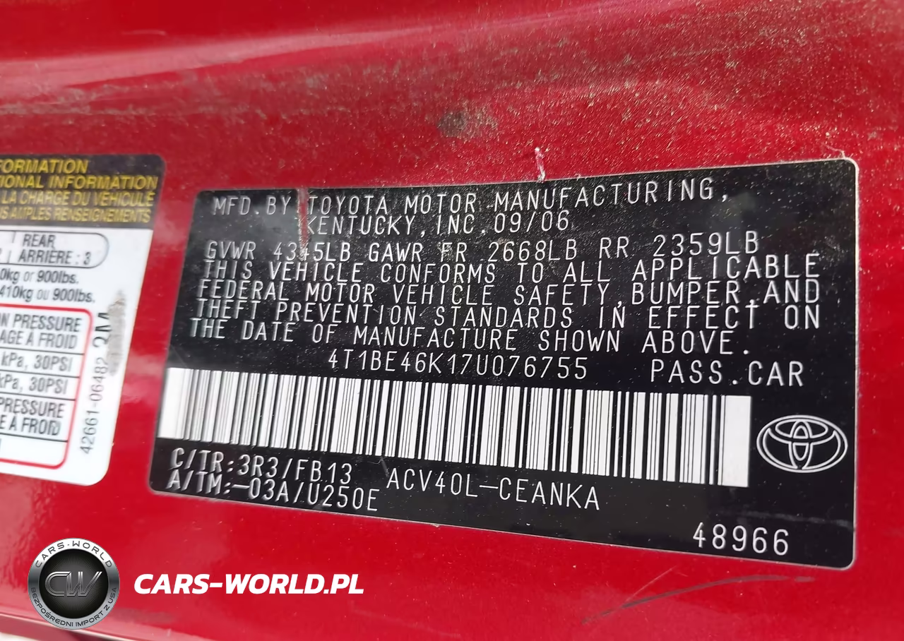 2007 Toyota Camry Le VIN:4T1BE46K17U076755 - 9