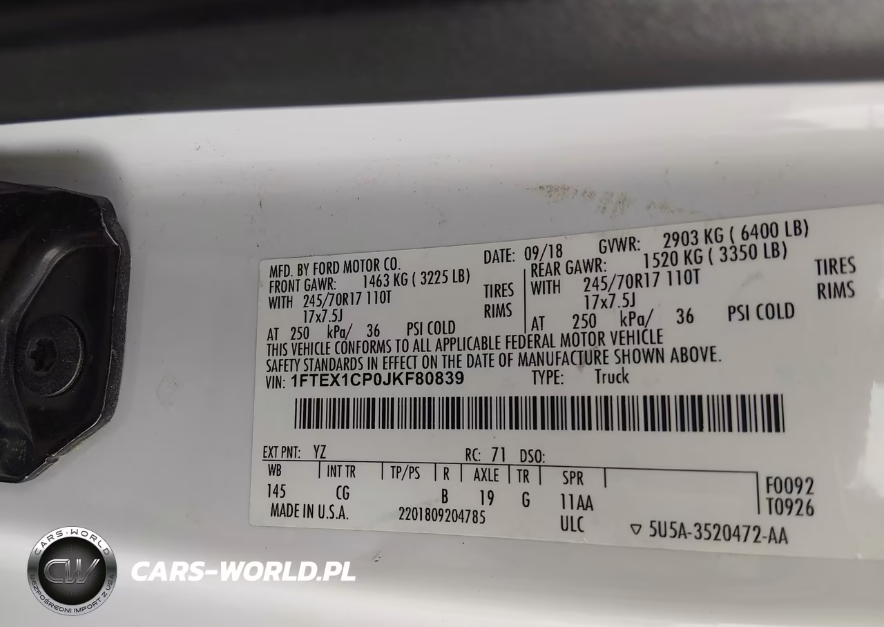 2018 Ford F-150 Xl VIN:1FTEX1CP0JKF80839 - 9