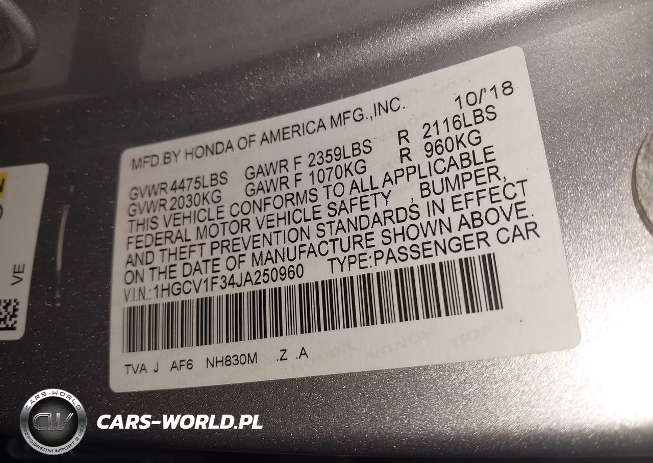 2018 Honda Accord Sport VIN:1HGCV1F34JA250960 - 9