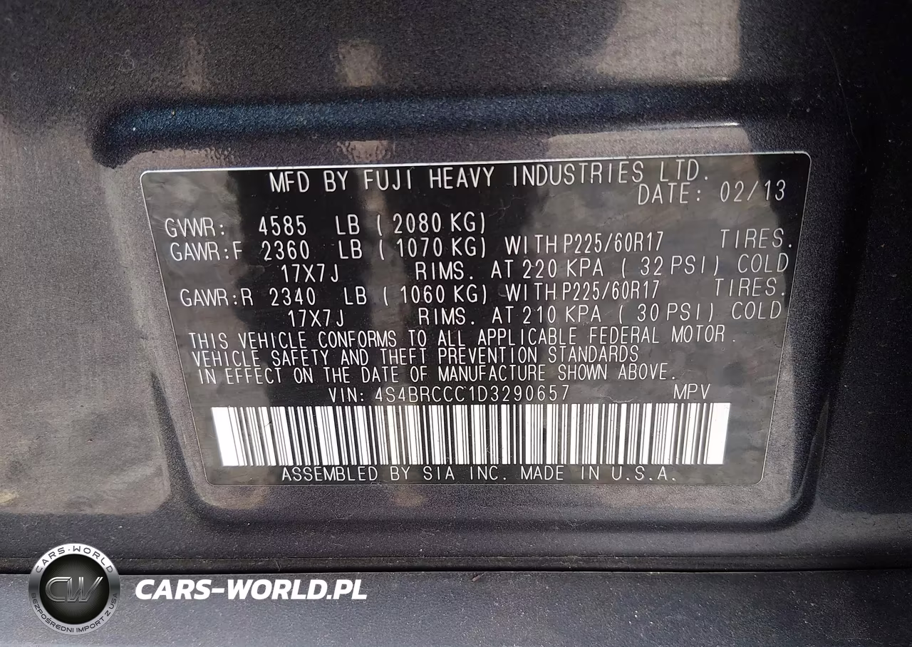 2013 Subaru Outback 2.5I Premium VIN:4S4BRCCC1D3290657 - 9