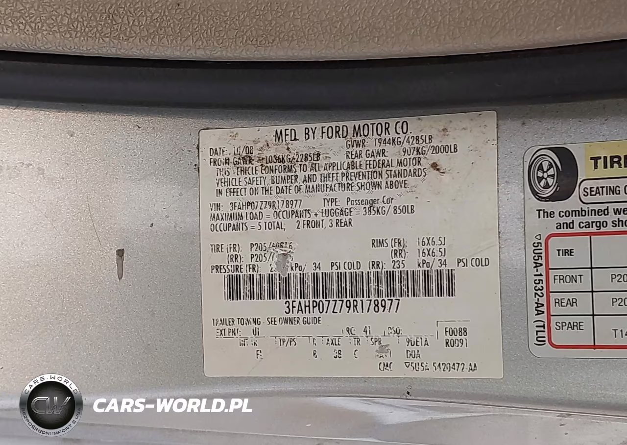 2009 Ford Fusion Se VIN:3FAHP07Z79R178977 - 9