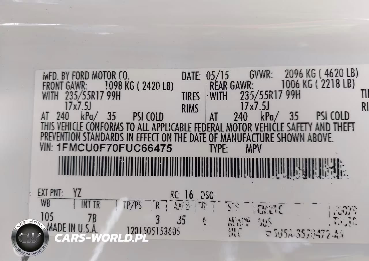 2015 Ford Escape S VIN:1FMCU0F70FUC66475 - 9