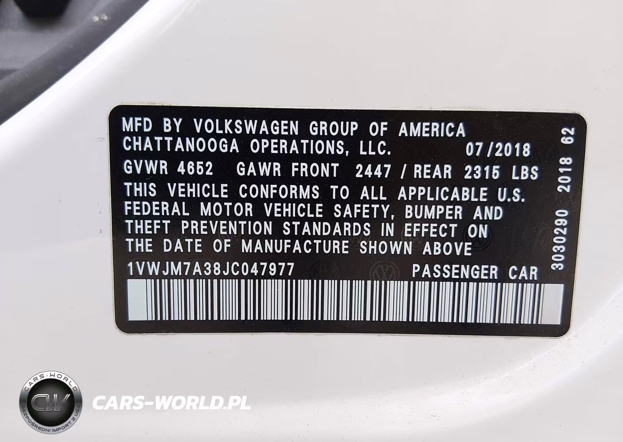2018 Volkswagen Passat 3.6L V6 Gt VIN:1VWJM7A38JC047977 - 9