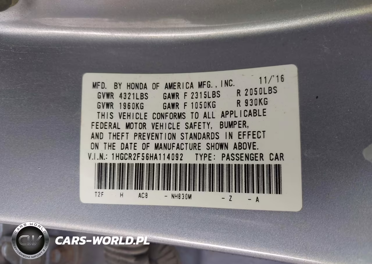 2017 Honda Accord Sport VIN:1HGCR2F56HA114092 - 9