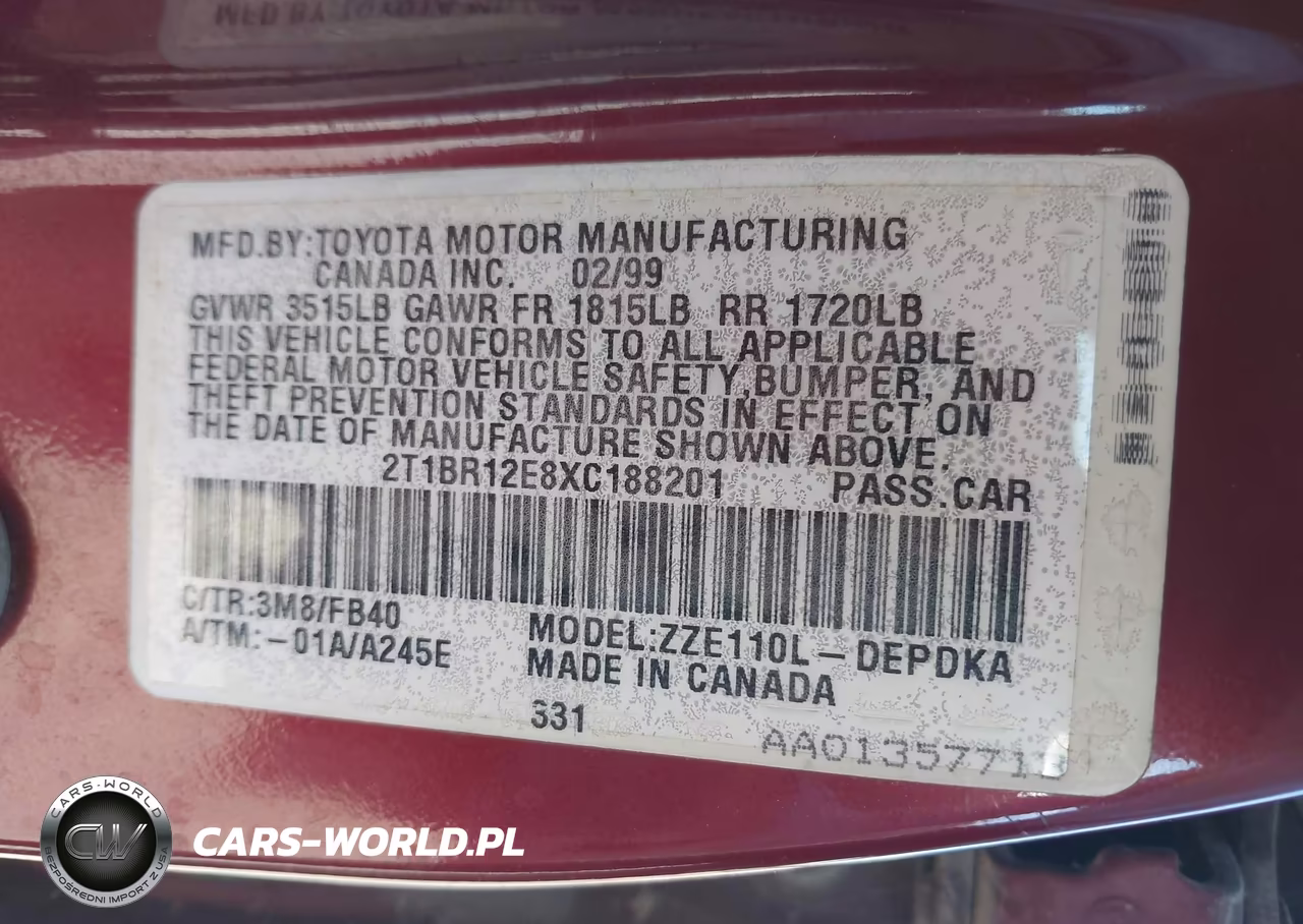 1999 Toyota Corolla Ce VIN:2T1BR12E8XC188201 - 9