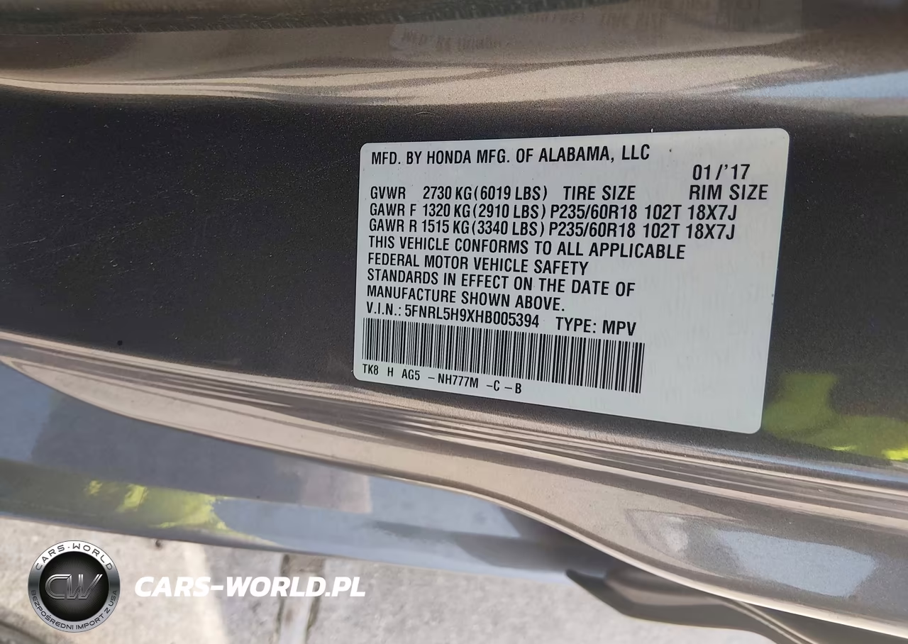 2017 Honda Odyssey Touring-Touring Elite VIN:5FNRL5H9XHB005394 - 9