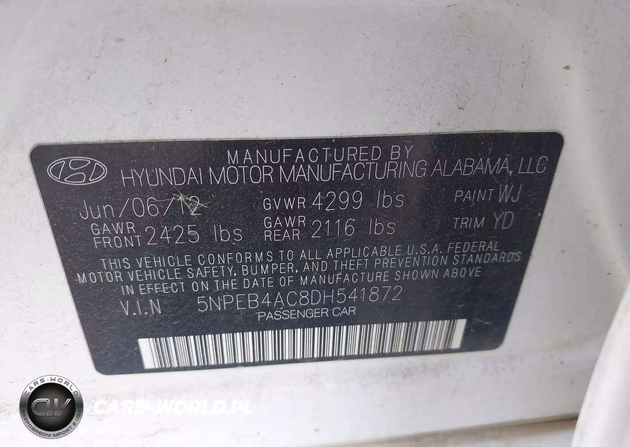 2013 Hyundai Sonata Gls VIN:5NPEB4AC8DH541872 - 9