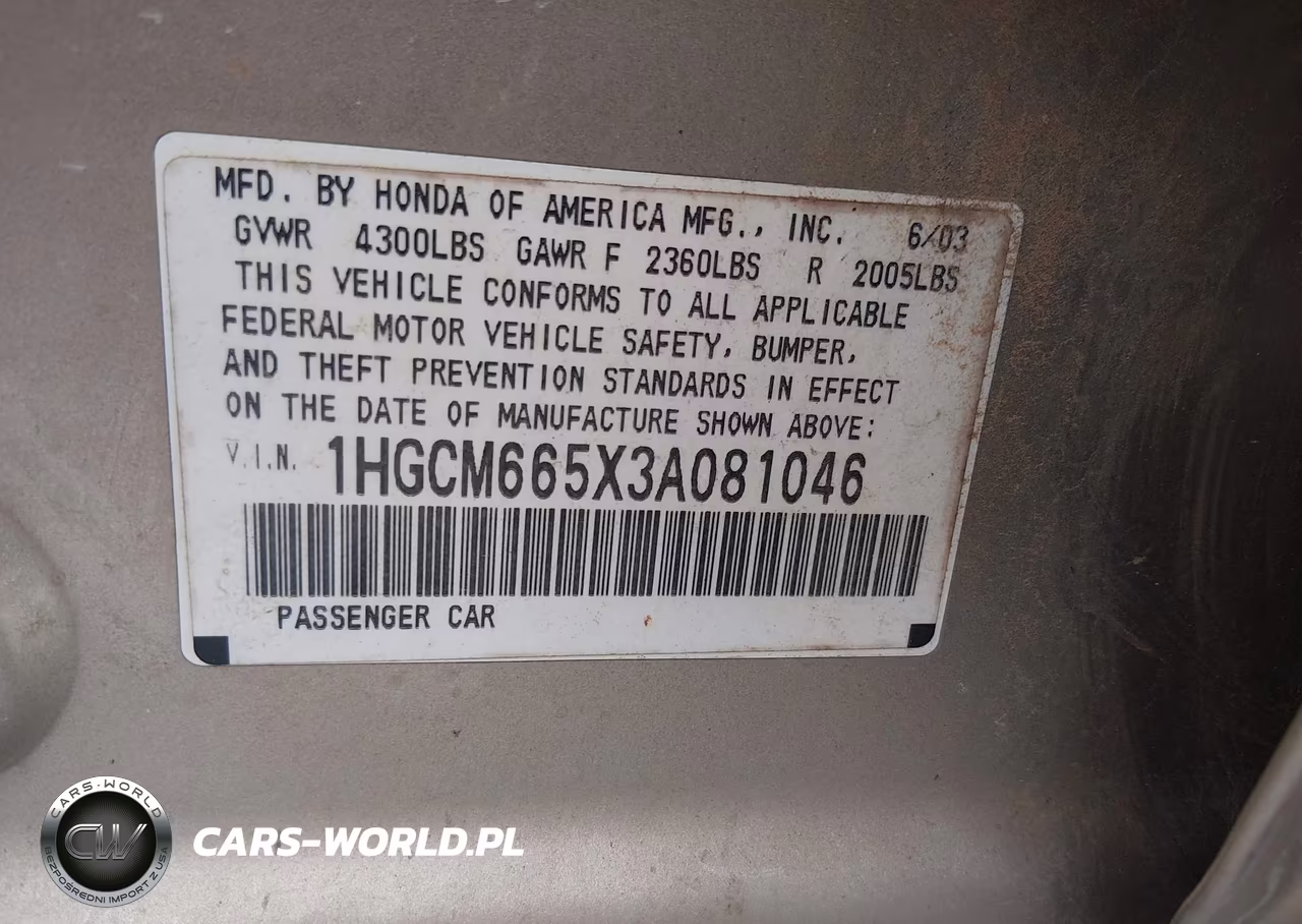 2003 Honda Accord 3.0 Ex VIN:1HGCM665X3A081046 - 9