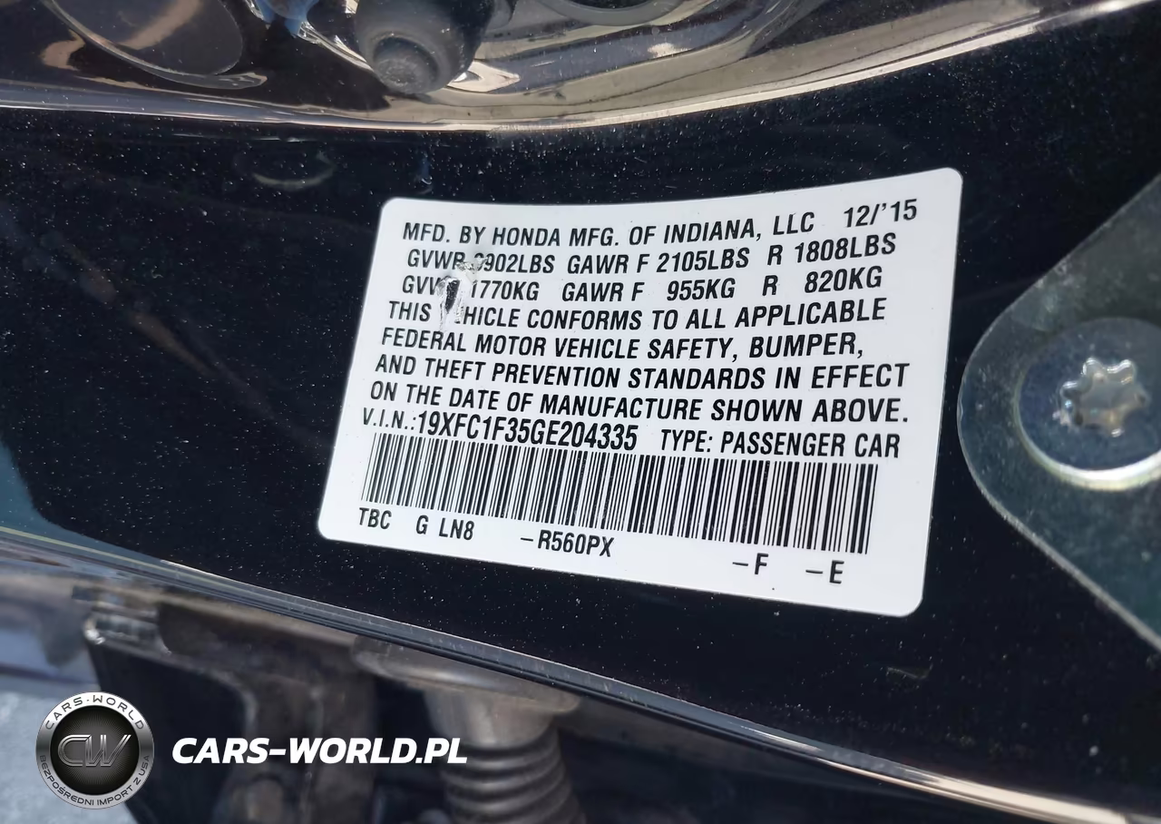 2016 Honda Civic Ex-T VIN:19XFC1F35GE204335 - 9