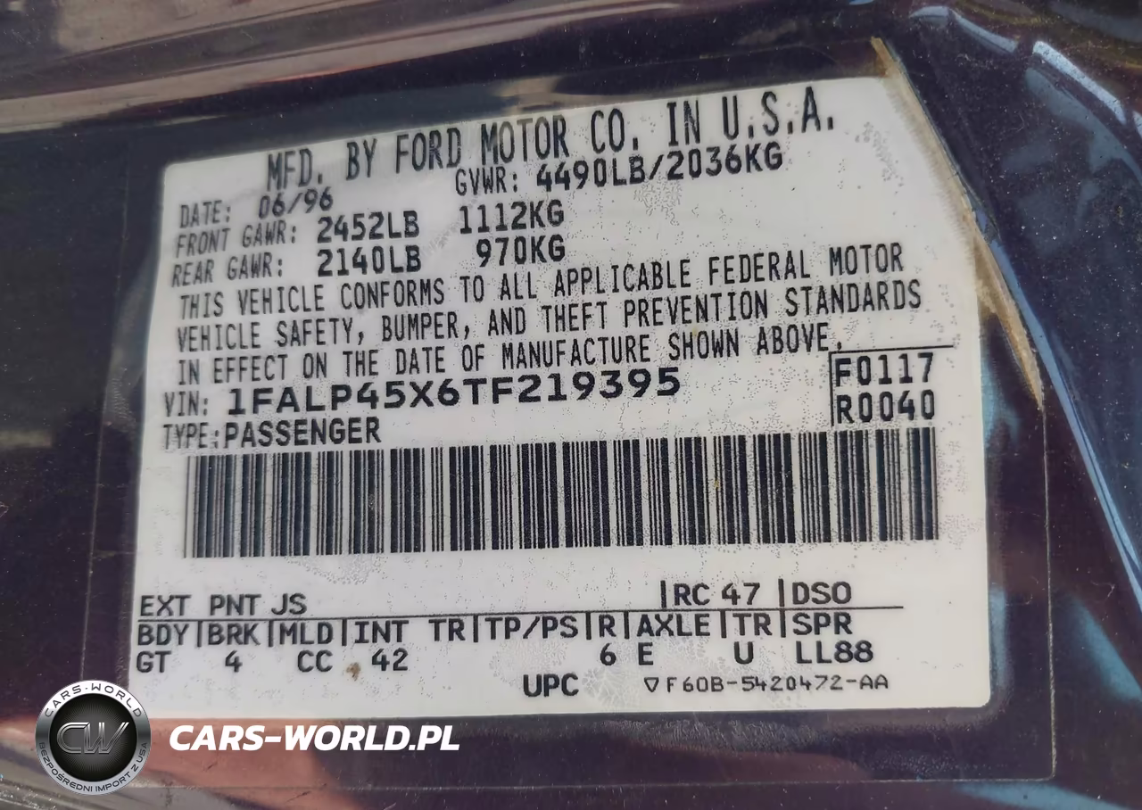 1996 Ford Mustang Gt VIN:1FALP45X6TF219395 - 9