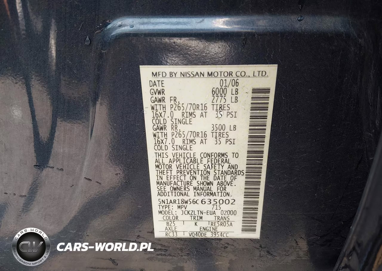 2006 Nissan Pathfinder Se VIN:5N1AR18W56C635002 - 9