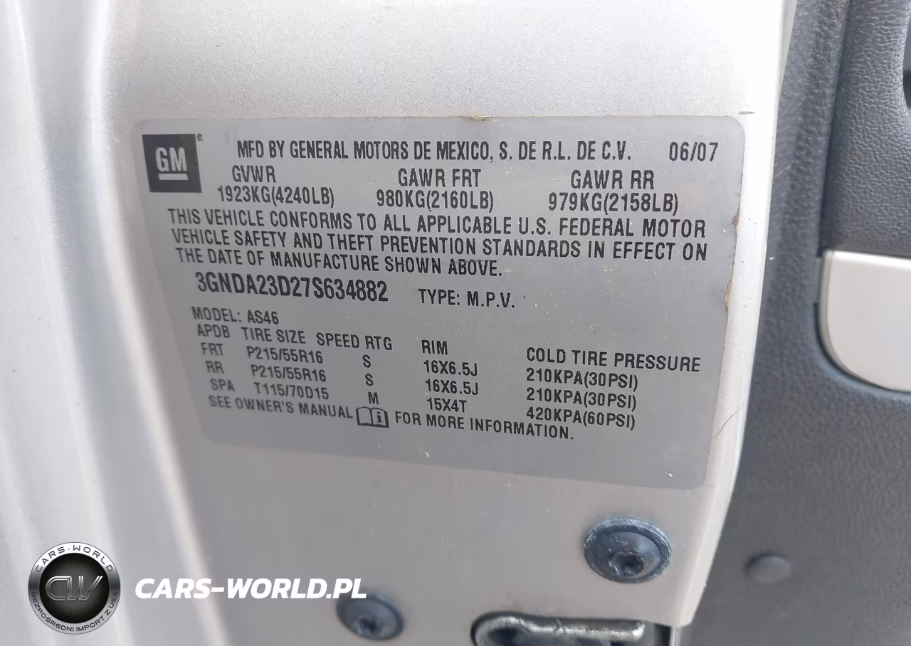 2007 Chevrolet Hhr Lt VIN:3GNDA23D27S634882 - 9