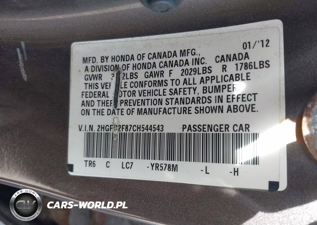 2012 Honda Civic Ex VIN:2HGFB2F87CH544543 - 9