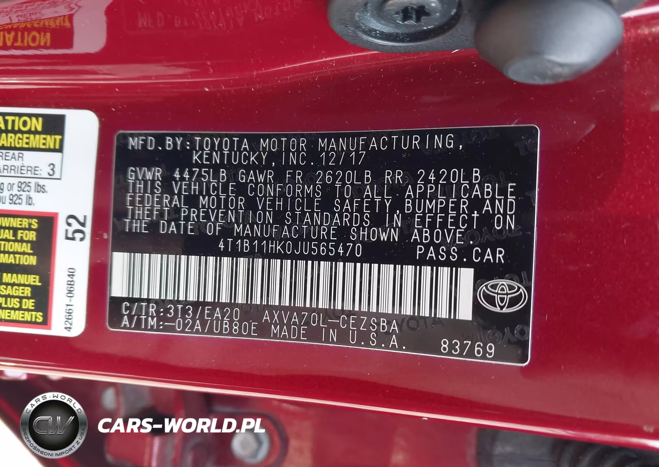 2018 Toyota Camry Se VIN:4T1B11HK0JU565470 - 9