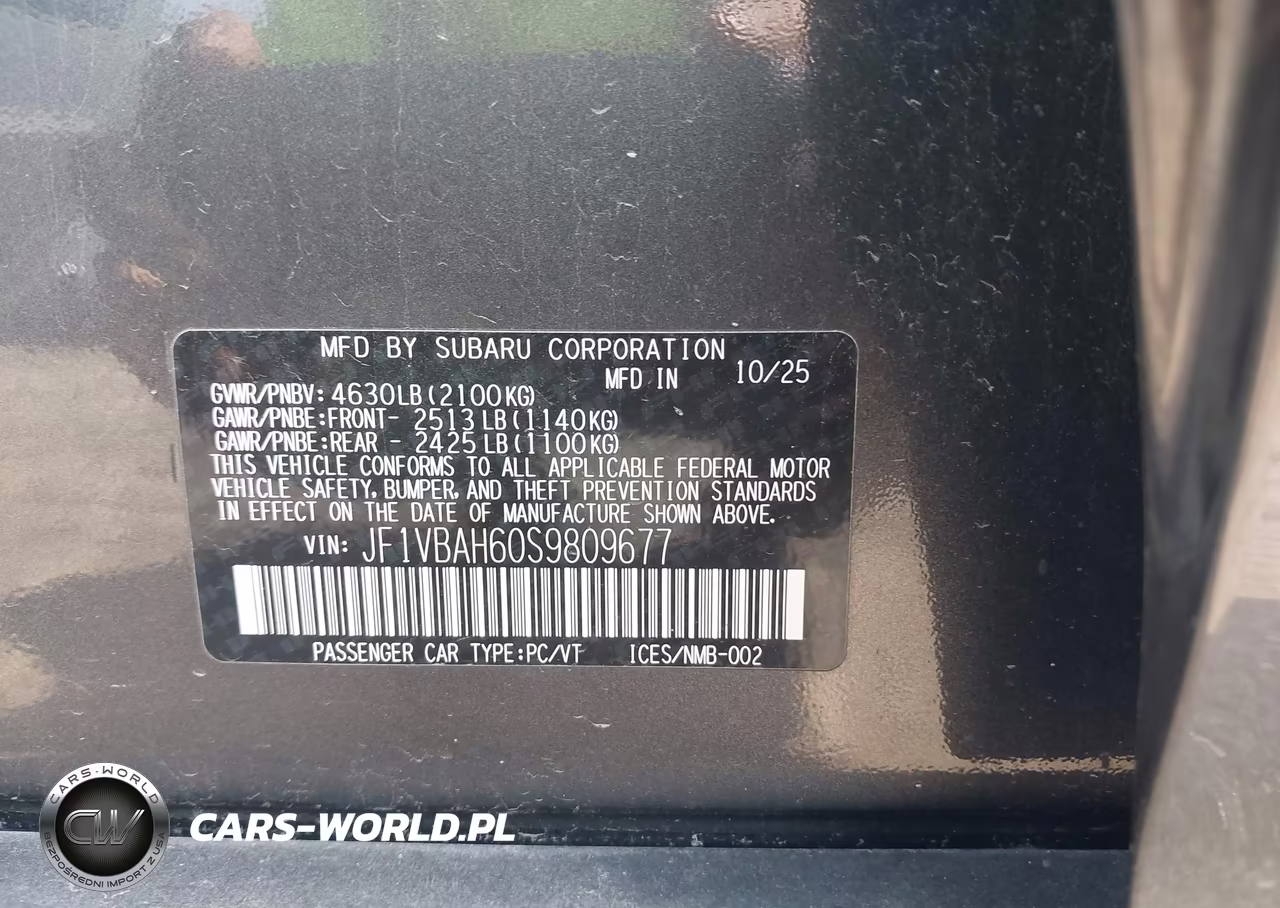 2025 Subaru Wrx Premium VIN:JF1VBAH60S9809677 - 9