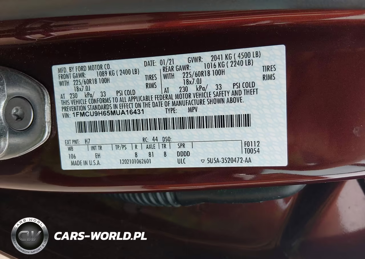 2021 Ford Escape Sel VIN:1FMCU9H65MUA16431 - 9