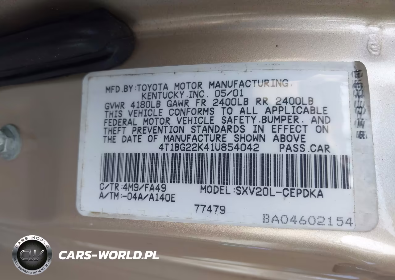 2001 Toyota Camry Ce VIN:4T1BG22K41U854042 - 9