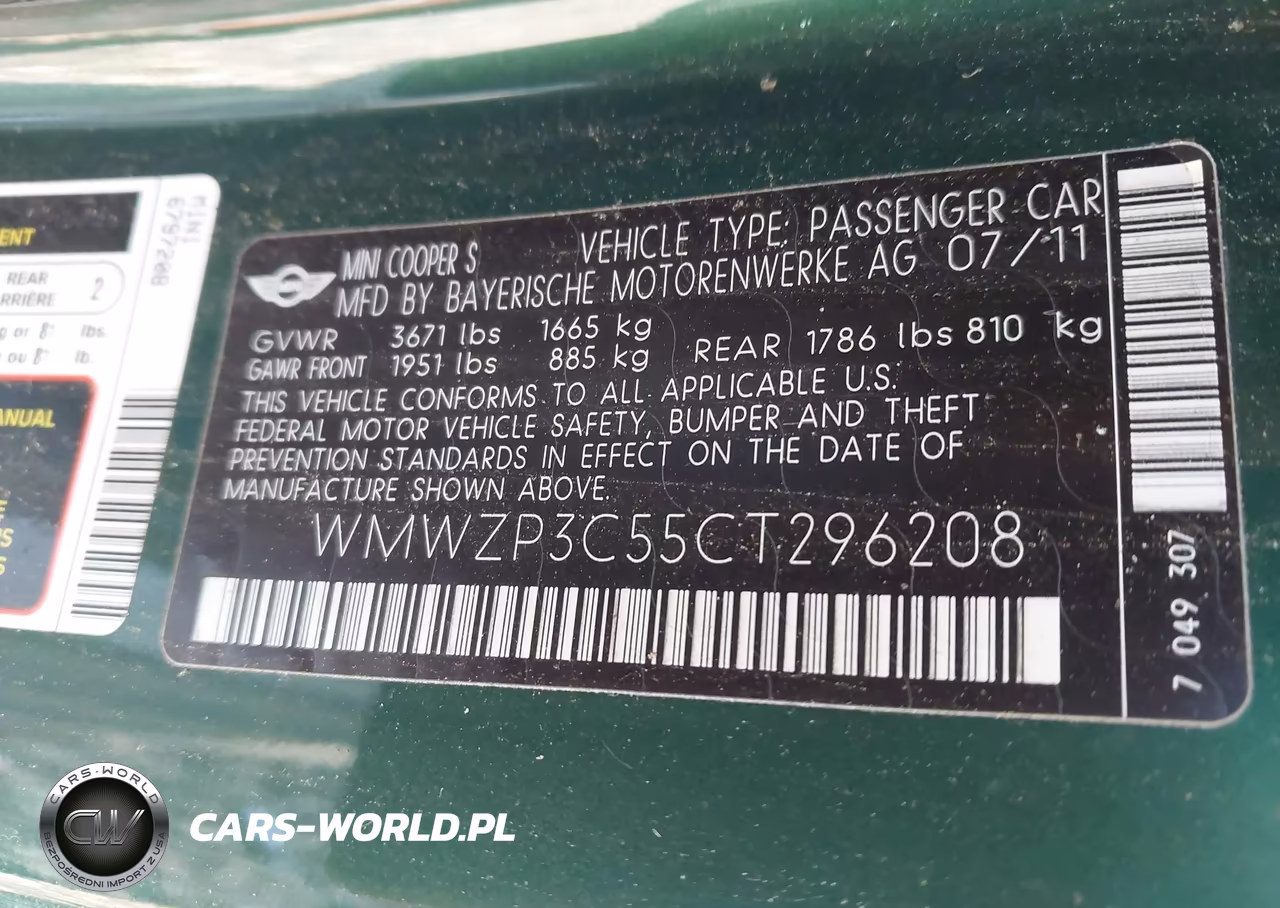 2012 Mini Cooper S VIN:WMWZP3C55CT296208 - 9
