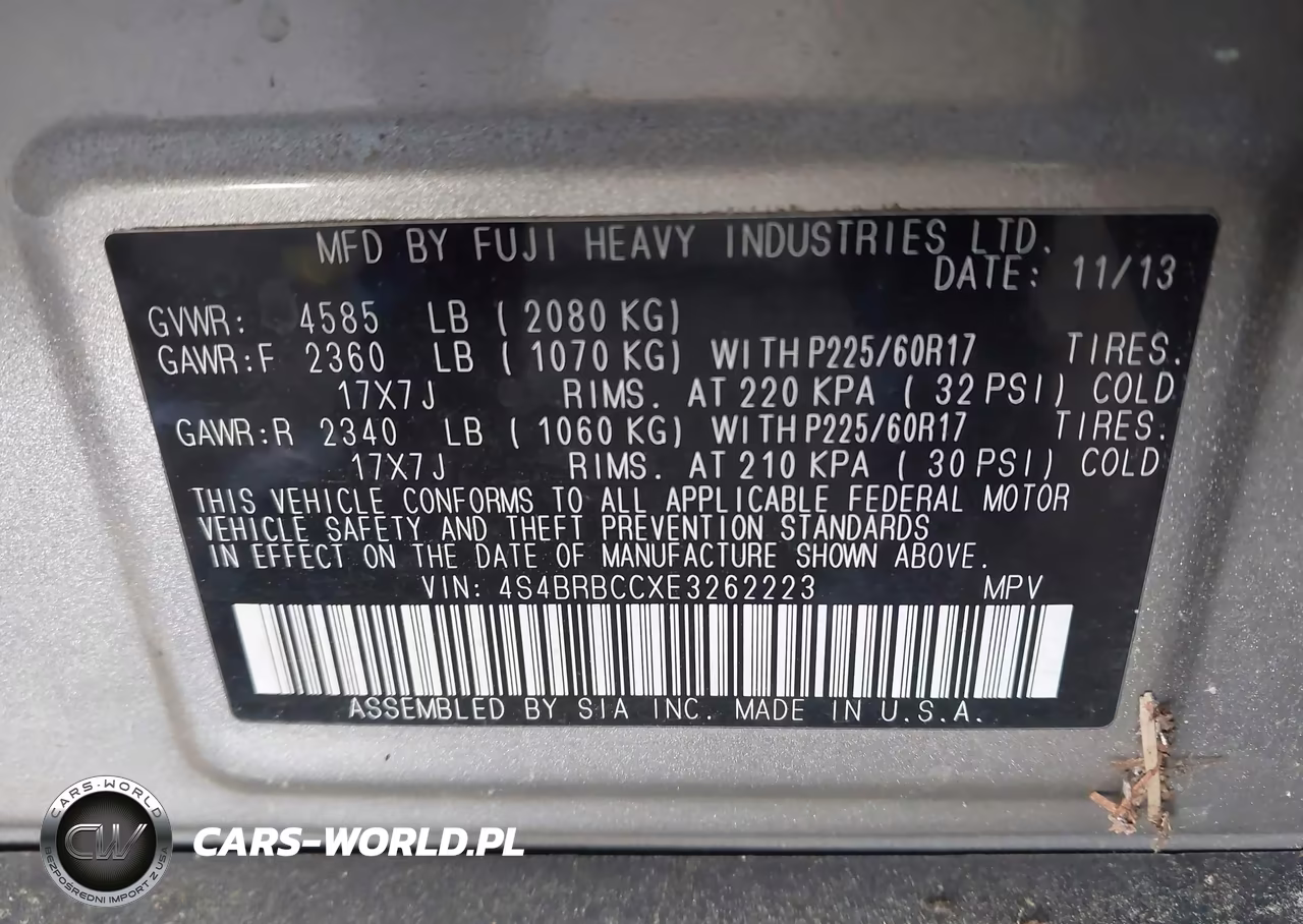 2014 Subaru Outback 2.5I Premium VIN:4S4BRBCCXE3262223 - 9