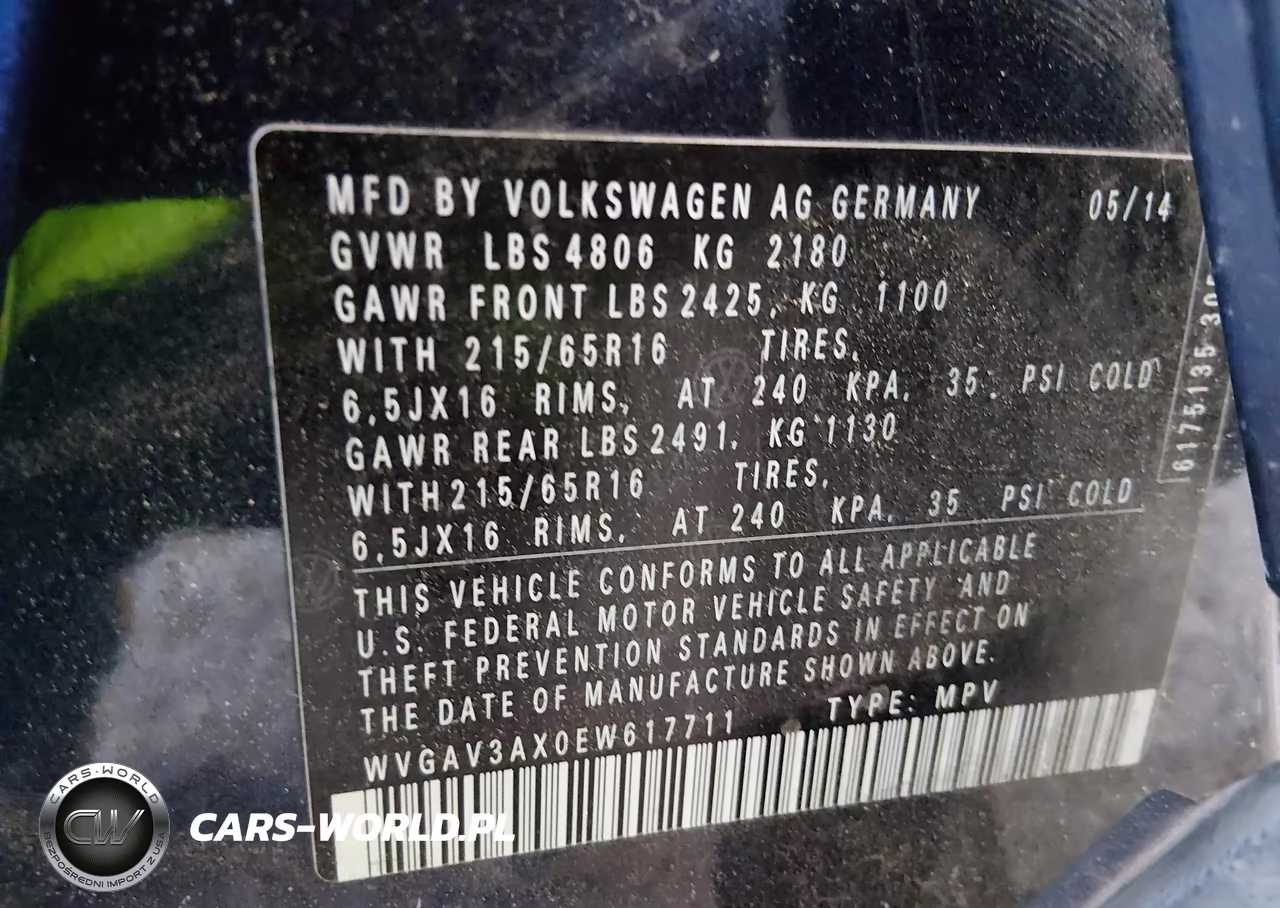 2014 Volkswagen Tiguan S VIN:WVGAV3AX0EW617711 - 9